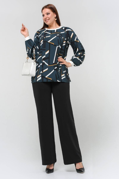 Блуза свободного силуэта из текстиля с геометрическим узором La rouge 62595 малахит-(геометрия) - фото 2