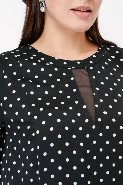 Блуза классическая с горошком и вставкой из сетки La rouge 6266 черный-(горошек) - фото 5