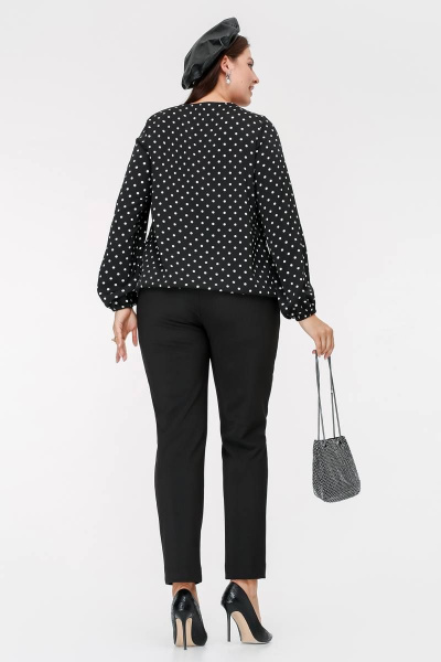 Блуза классическая с горошком и вставкой из сетки La rouge 6266 черный-(горошек) - фото 4