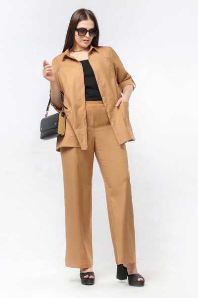Женские прямые брюки сафари из текстиля с рельефами La rouge 8044 кэмел - фото 5