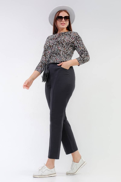 Брюки зауженные с высокой посадкой из хлопка и трикотажа La rouge 8047 черный - фото 2