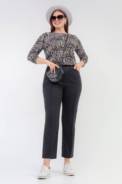 Брюки зауженные с высокой посадкой из хлопка и трикотажа La rouge 8047 черный - фото 1
