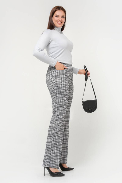 Деловые брюки с высокой посадкой и моделированными линиями La rouge 8050 розовый-(клетка) - фото 3