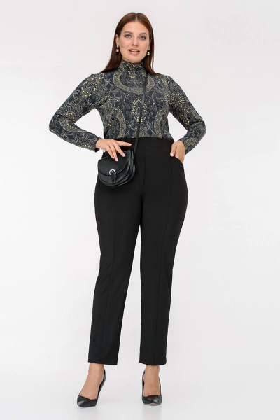 Классические женские брюки из трикотажного полотна с высокой посадкой La rouge 8052 черный - фото 1