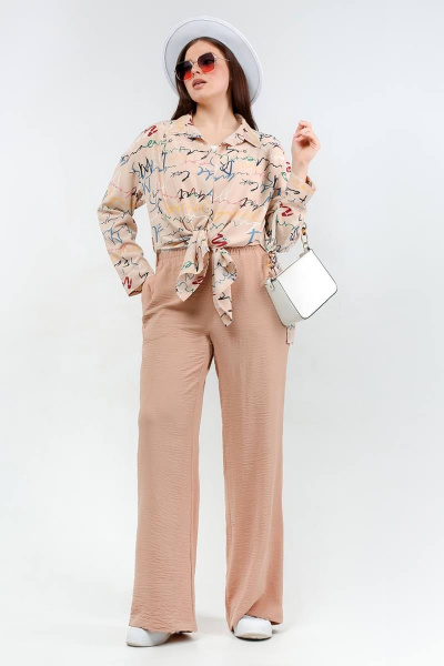 Туника свободного силуэта с принтом букв и застежкой La rouge 9072 беж-(буквы) - фото 9