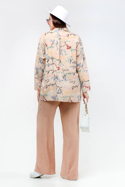 Туника свободного силуэта с принтом букв и застежкой La rouge 9072 беж-(буквы) - фото 7