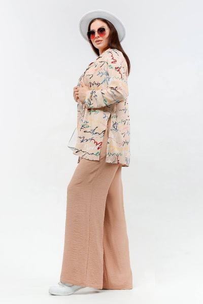 Туника свободного силуэта с принтом букв и застежкой La rouge 9072 беж-(буквы) - фото 6