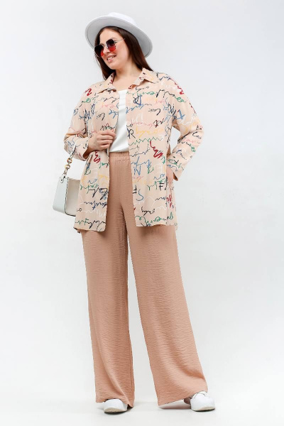 Туника свободного силуэта с принтом букв и застежкой La rouge 9072 беж-(буквы) - фото 5