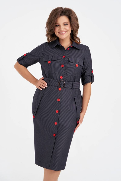 Платье с накладными карманами из трикотажа на пуговицах IVA 1517 синий - фото 2
