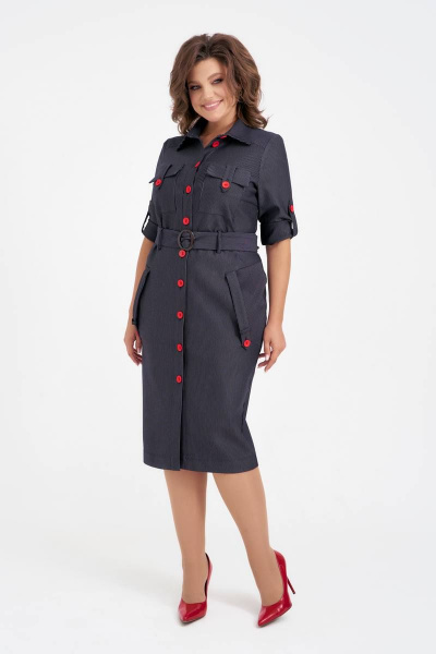 Платье с накладными карманами из трикотажа на пуговицах IVA 1517 синий - фото 1