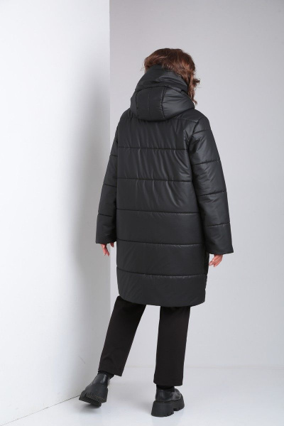 Стеганное пальто с утеплителем и съемным капюшоном Диомант 1900 черный - фото 5