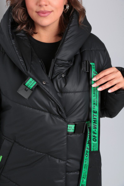 Стеганное пальто с утеплителем и съемным капюшоном Диомант 1900 черный - фото 6