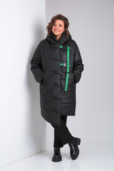 Стеганное пальто с утеплителем и съемным капюшоном Диомант 1900 черный - фото 1