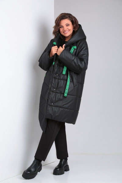 Стеганное пальто с утеплителем и съемным капюшоном Диомант 1900 черный - фото 2