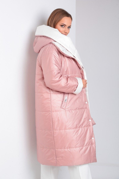 Удлиненное комфортное пальто с утеплителем и двойной застежкой Диомант 1901 бело-пудровый - фото 5