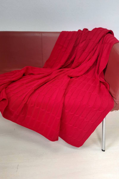 Круглогодичный объемный красный вязаный плед в косы Romgil РВ0065-АК6 вишневый - фото 2