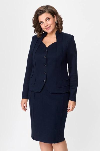 Костюм из трикотажа с жакетом и юбкой, деловой стиль Zlata 4430 синий - фото 4