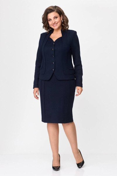 Костюм из трикотажа с жакетом и юбкой, деловой стиль Zlata 4430 синий - фото 1