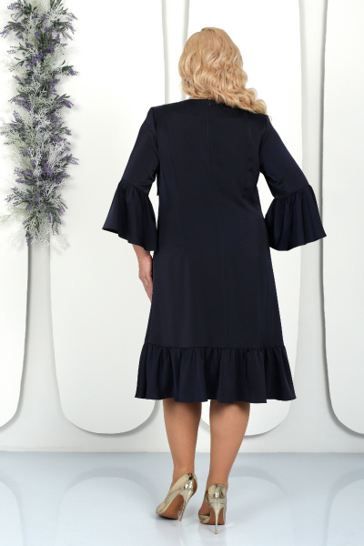 Элегантное платье из сатина с аппликациями и бантами Ninele 5974 синий - фото 11