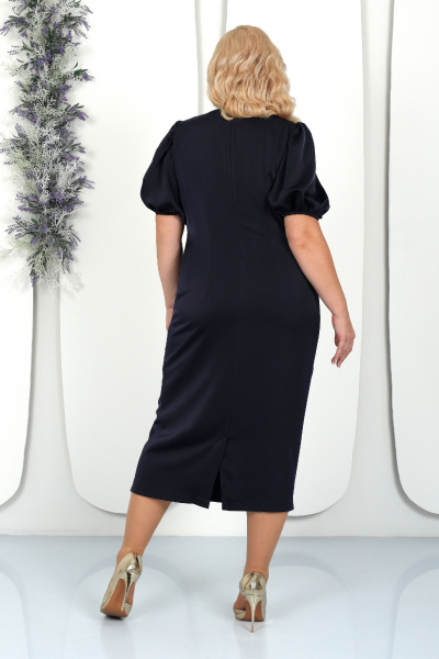 Платье из сатина с полурельефами и шлицей Ninele 7435 синий - фото 11