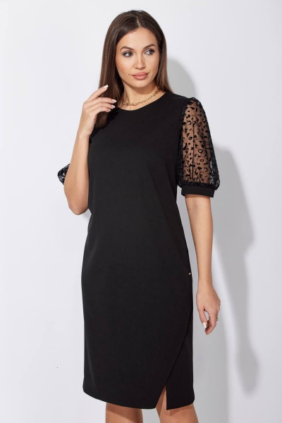 Черное платье из сетки и текстиля с разрезами TAiER 1248 - фото 8