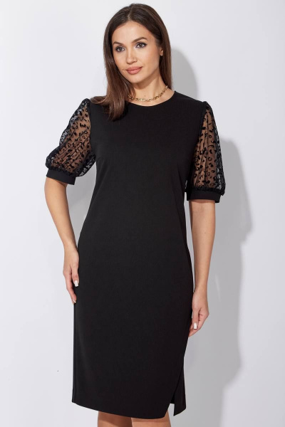 Черное платье из сетки и текстиля с разрезами TAiER 1248 - фото 7