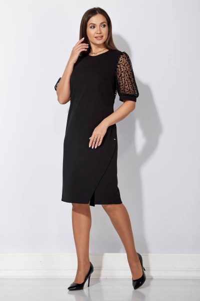 Черное платье из сетки и текстиля с разрезами TAiER 1248 - фото 6