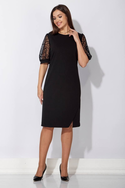 Черное платье из сетки и текстиля с разрезами TAiER 1248 - фото 4