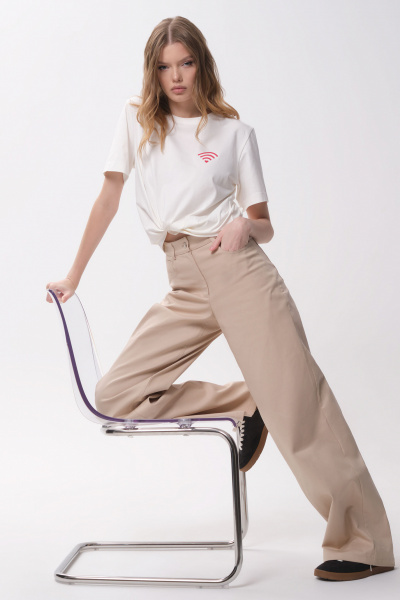 Бежевые джинсовые брюки с классической посадкой Панда 159560w бежевый - фото 3