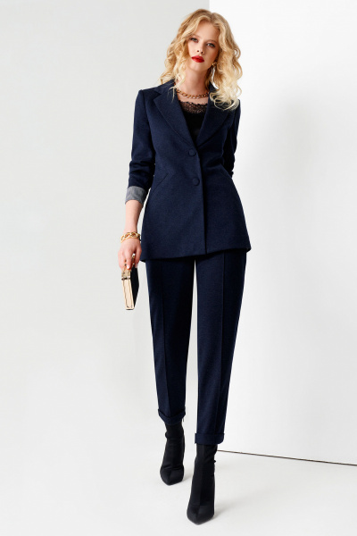 Длинный элегантный жакет из трикотажа с карманами Панда 63030z синий - фото 1