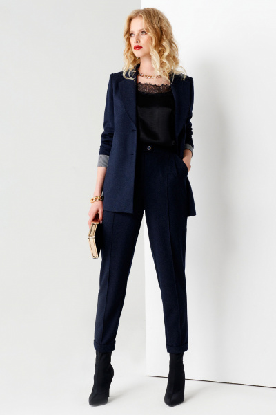 Длинный элегантный жакет из трикотажа с карманами Панда 63030z синий - фото 2