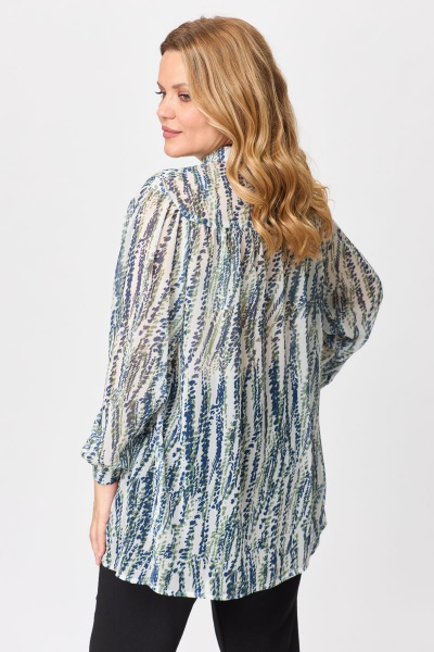 Свободная блуза из струящегося шифона с воротником-стойкой Michel chic 760/1 олива - фото 6