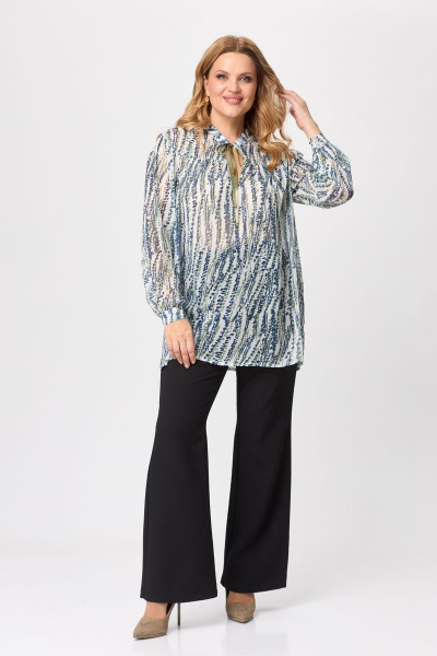 Свободная блуза из струящегося шифона с воротником-стойкой Michel chic 760/1 олива - фото 3