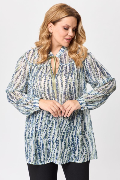 Свободная блуза из струящегося шифона с воротником-стойкой Michel chic 760/1 олива - фото 2