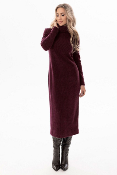 Платье с воротником-хомутом и шлицей на спинке Golden Valley 4759-3 бордовый - фото 1