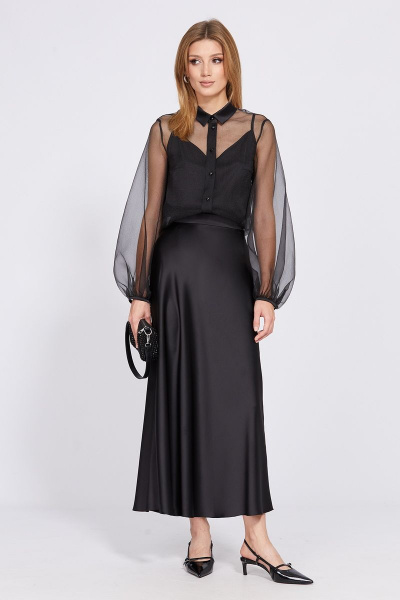 Миди юбка из атласа с цельным кроем EOLA 2455.1 черный - фото 1