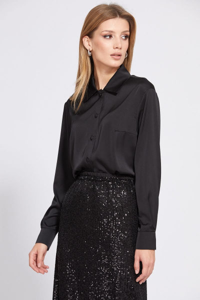 Блузка из атласа с застежкой на пуговицы EOLA 2508 черный - фото 4