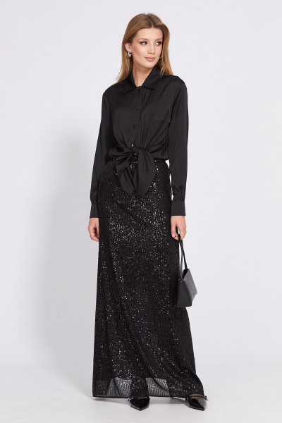 Блузка из атласа с застежкой на пуговицы EOLA 2508 черный - фото 1