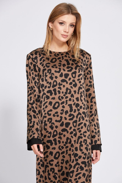 Миди платье из атласа с анималистичным принтом EOLA 2513 коричневый_леопард - фото 7