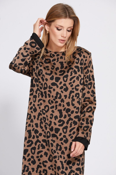 Миди платье из атласа с анималистичным принтом EOLA 2513 коричневый_леопард - фото 4