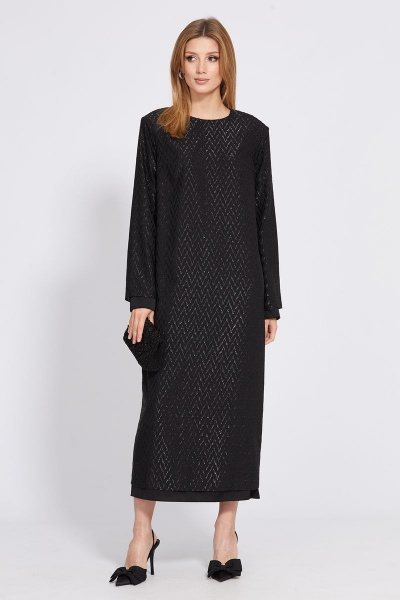 Платье миди из креп-шифона с жаккардовым рисунком EOLA 2518 черный - фото 3