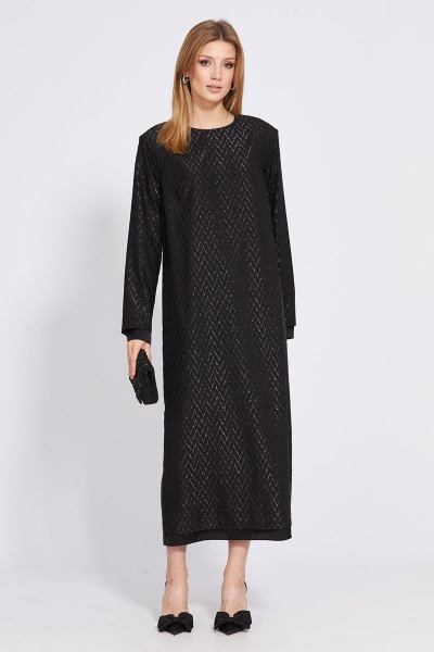 Платье миди из креп-шифона с жаккардовым рисунком EOLA 2518 черный - фото 1