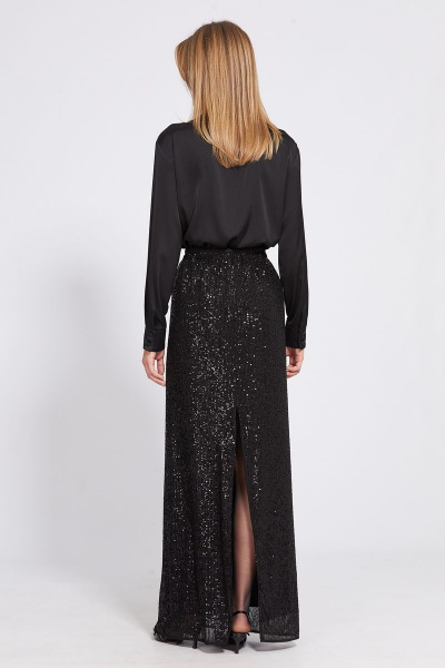 Черное платье из твида с корсетом и разрезом в полу EOLA 2519 черный - фото 2