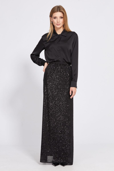 Черное платье из твида с корсетом и разрезом в полу EOLA 2519 черный - фото 4