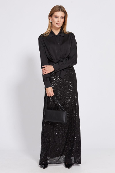 Черное платье из твида с корсетом и разрезом в полу EOLA 2519 черный - фото 3