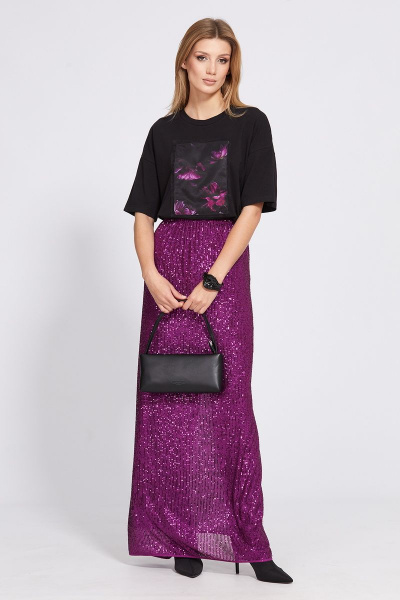 Юбка в пол с пайетками и средним шлицом EOLA 2519 фуксия - фото 4