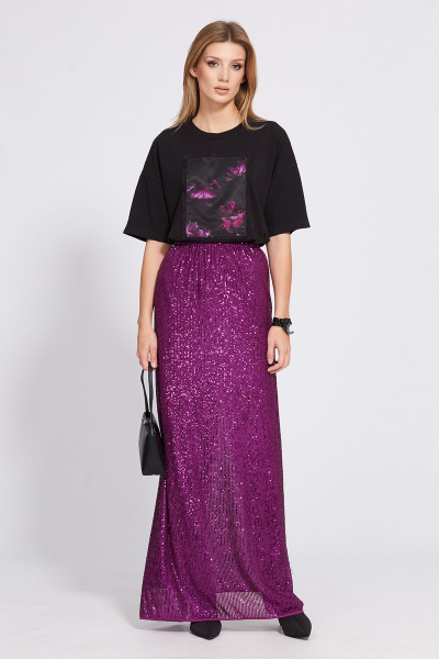 Юбка в пол с пайетками и средним шлицом EOLA 2519 фуксия - фото 3