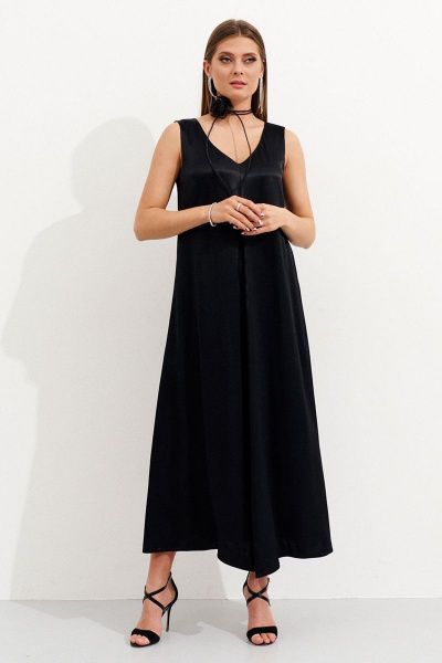 Круглогодичное платье из вискозы с женственным V-образным вырезом Ketty К-05480w черный - фото 2