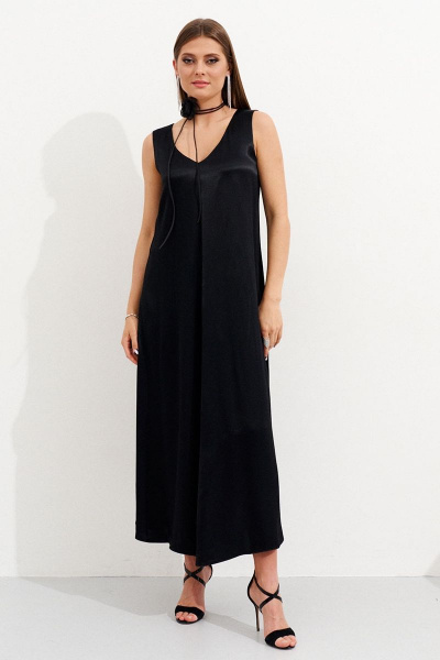 Круглогодичное платье из вискозы с женственным V-образным вырезом Ketty К-05480w черный - фото 1