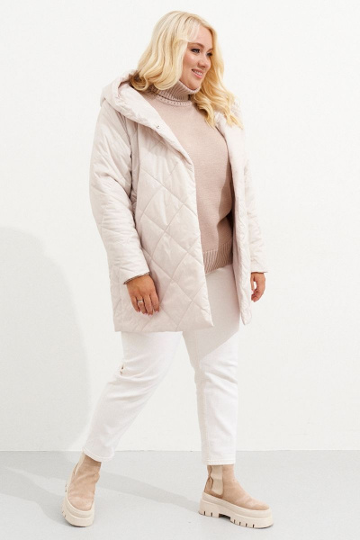Бежевое демисезонное пальто с капюшоном и утеплителем Ketty К-10670 бежевый - фото 11